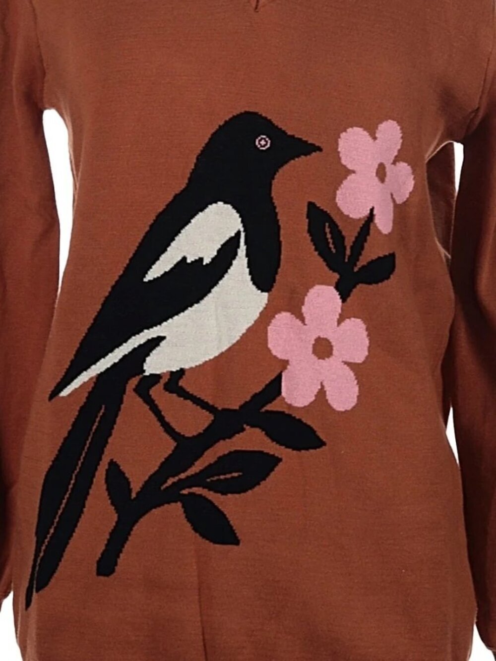 Oxknit Brown Magpie Bird Intarsia Knit Sweater Size L NWT - Picture 2 of 3